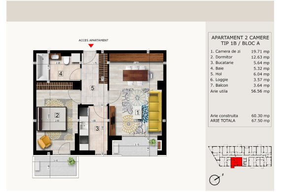 Apartament 2 Camere - 2C TIP 1B