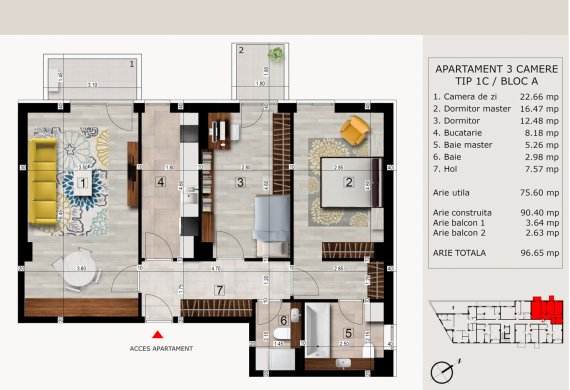 Apartament 3 Camere - 3C TIP 1C